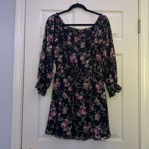 Off the Shoulder Black Floral Dress
